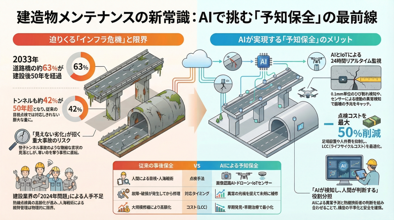 AIが建造物の劣化を予測｜早期対応で重大事故を防ぐ「予知保全」の新